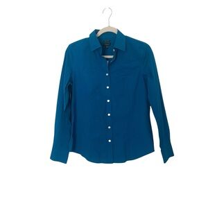NWT Talbots Size 2 Blue Turquoise Button Front Casual Collared Career Shirt Top
